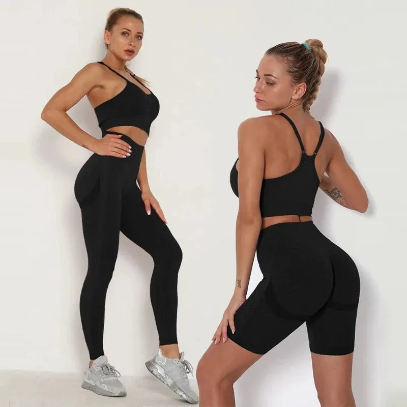 Seamless Yoga Set for Women - High Waist Leggings, Shorts, Sports Bra, and T-shirt Gym Clothing Set