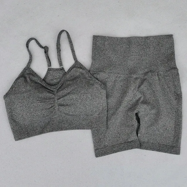 Seamless Yoga Set for Women - High Waist Leggings, Shorts, Sports Bra, and T-shirt Gym Clothing Set