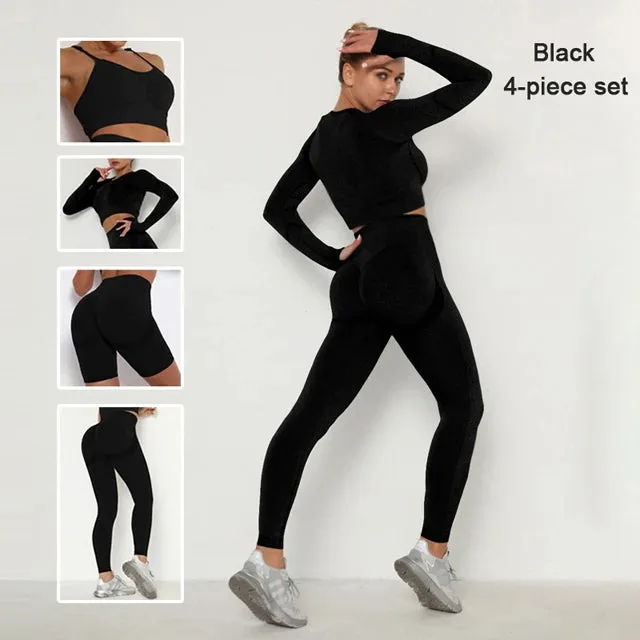 Seamless Yoga Set for Women - High Waist Leggings, Shorts, Sports Bra, and T-shirt Gym Clothing Set
