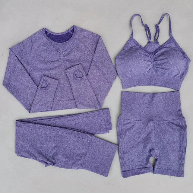Seamless Yoga Set for Women - High Waist Leggings, Shorts, Sports Bra, and T-shirt Gym Clothing Set