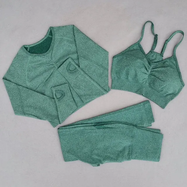 Seamless Yoga Set for Women - High Waist Leggings, Shorts, Sports Bra, and T-shirt Gym Clothing Set