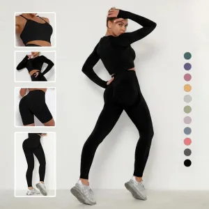 Seamless Yoga Set for Women - High Waist Leggings, Shorts, Sports Bra, and T-shirt Gym Clothing Set