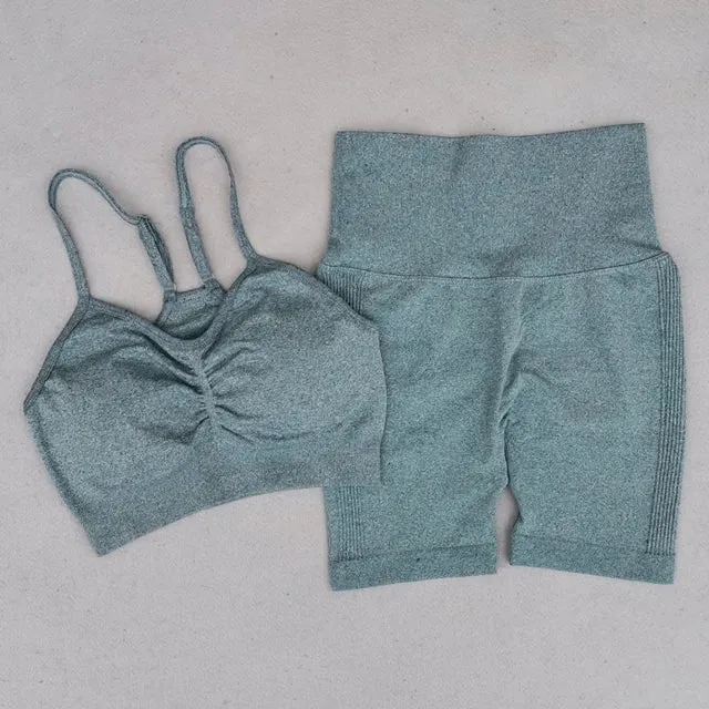 Seamless Yoga Set for Women - High Waist Leggings, Shorts, Sports Bra, and T-shirt Gym Clothing Set