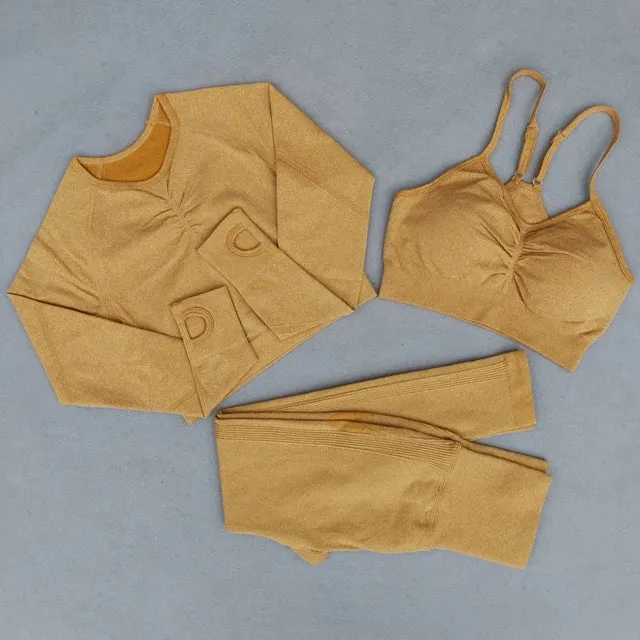 Seamless Yoga Set for Women - High Waist Leggings, Shorts, Sports Bra, and T-shirt Gym Clothing Set
