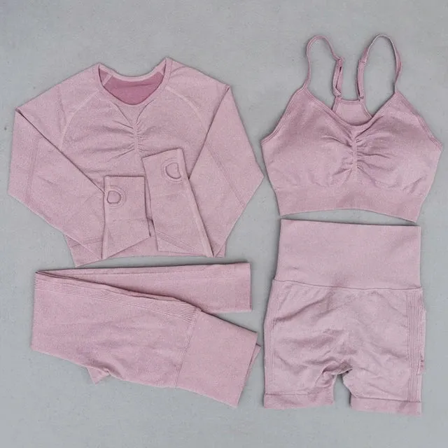 Seamless Yoga Set for Women - High Waist Leggings, Shorts, Sports Bra, and T-shirt Gym Clothing Set