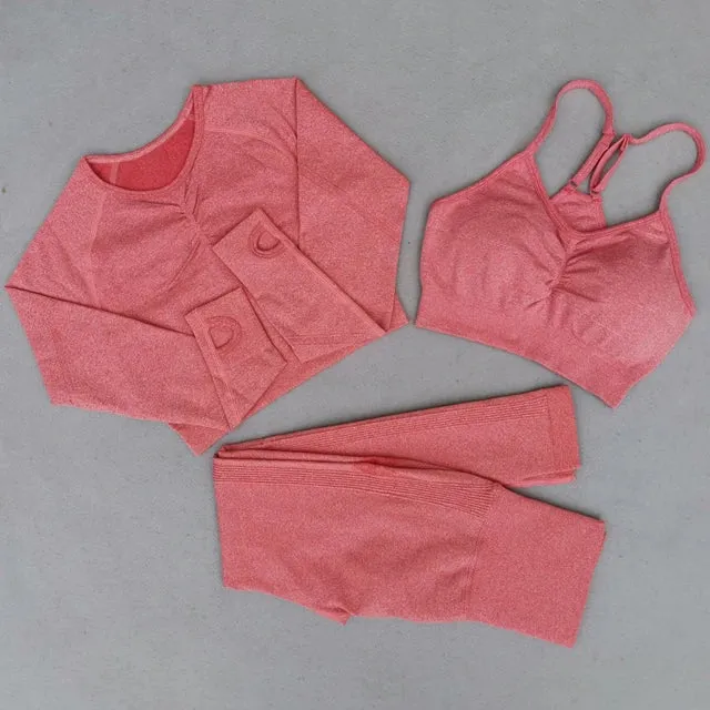 Seamless Yoga Set for Women - High Waist Leggings, Shorts, Sports Bra, and T-shirt Gym Clothing Set