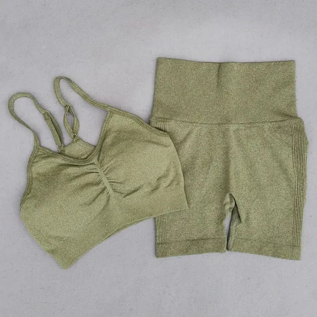 Seamless Yoga Set for Women - High Waist Leggings, Shorts, Sports Bra, and T-shirt Gym Clothing Set