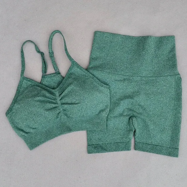 Seamless Yoga Set for Women - High Waist Leggings, Shorts, Sports Bra, and T-shirt Gym Clothing Set