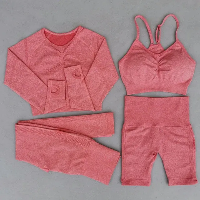 Seamless Yoga Set for Women - High Waist Leggings, Shorts, Sports Bra, and T-shirt Gym Clothing Set