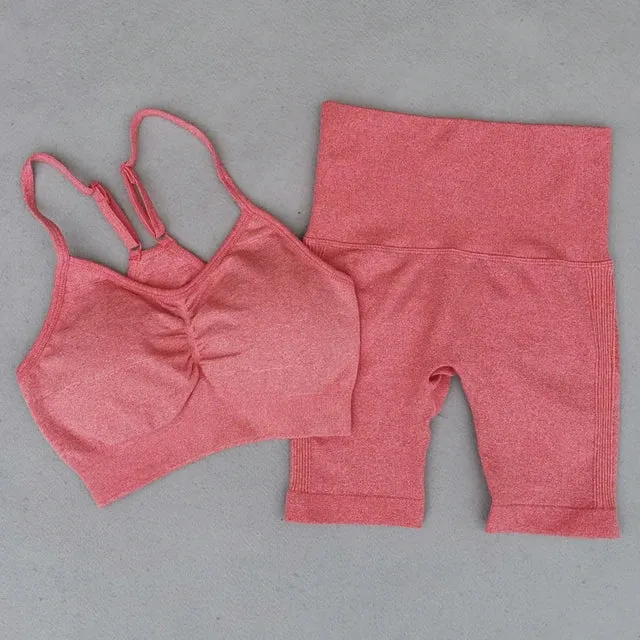 Seamless Yoga Set for Women - High Waist Leggings, Shorts, Sports Bra, and T-shirt Gym Clothing Set