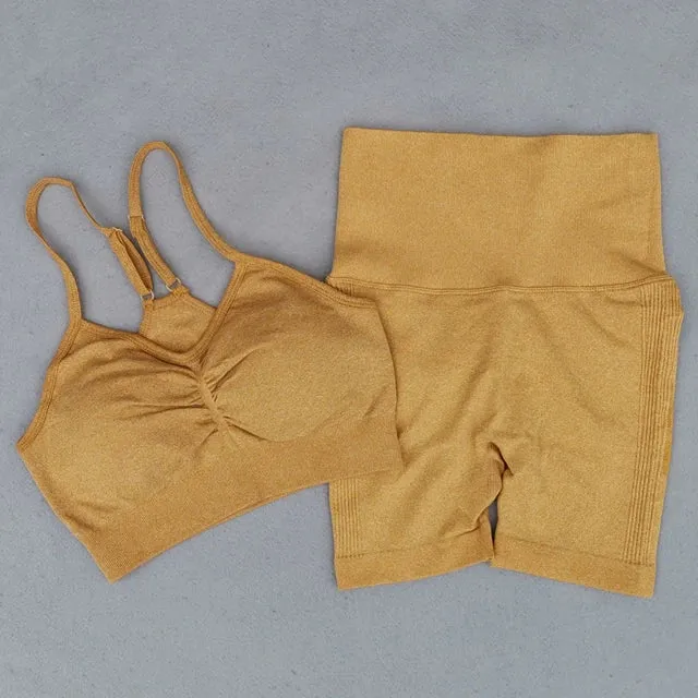 Seamless Yoga Set for Women - High Waist Leggings, Shorts, Sports Bra, and T-shirt Gym Clothing Set