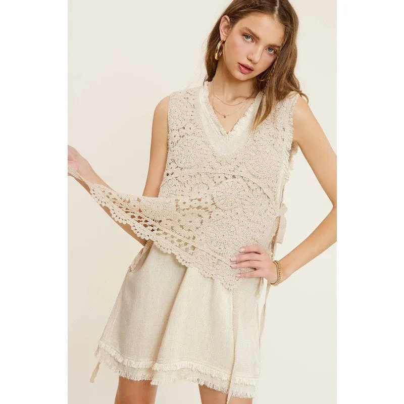 Self Side Tie Detailed Crochet Vest Top