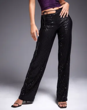 Sequin Cut Out Wide Leg Pants