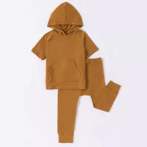 Short Sleeve Hooded Sweater Trousers Casual Outdoor Two-piece Suit