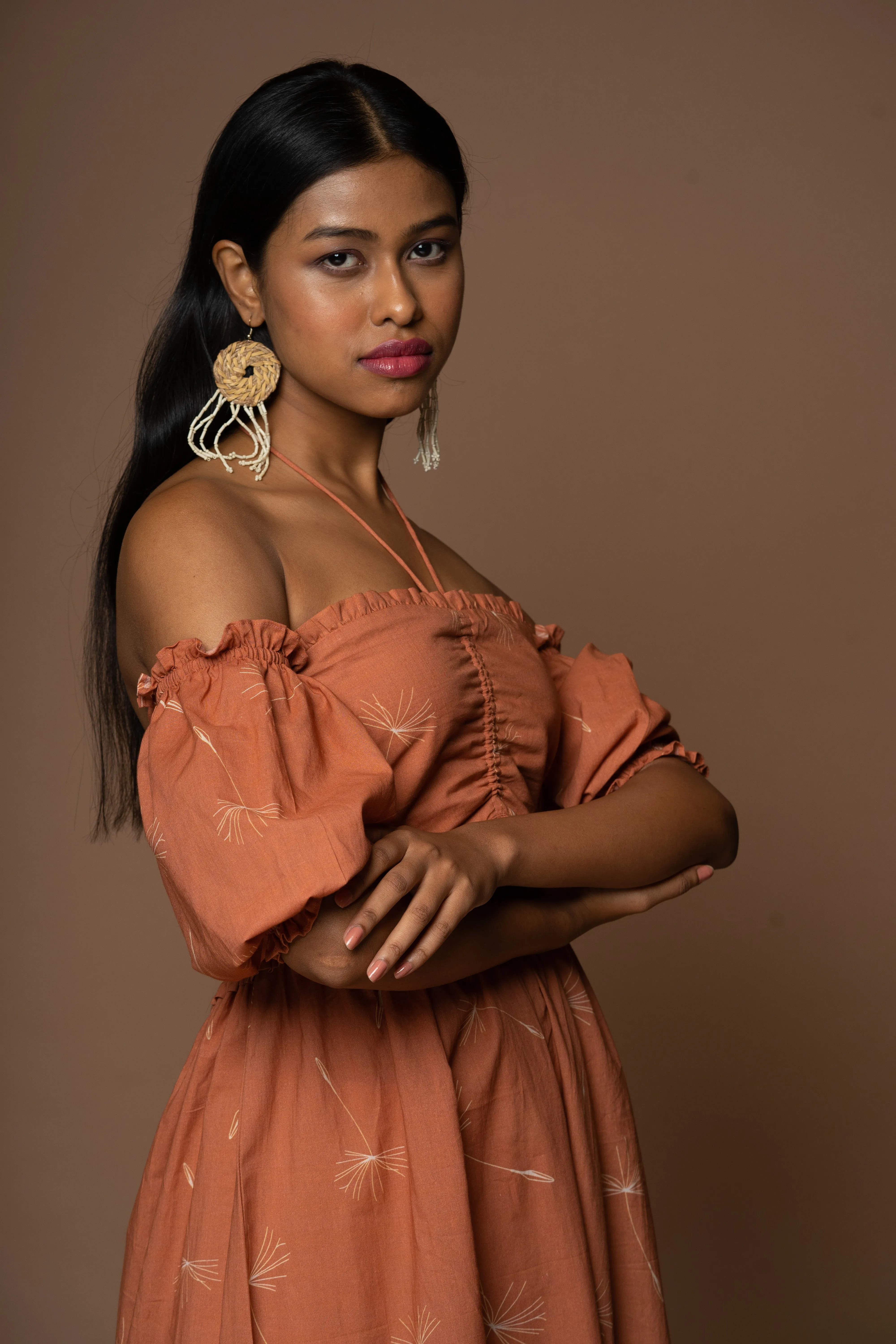 Shoulder Whisper Midi Dress in "In Retrospect" Pattern