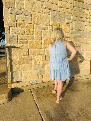 Sleeveless Woven Swiss Dot Tiered Dress