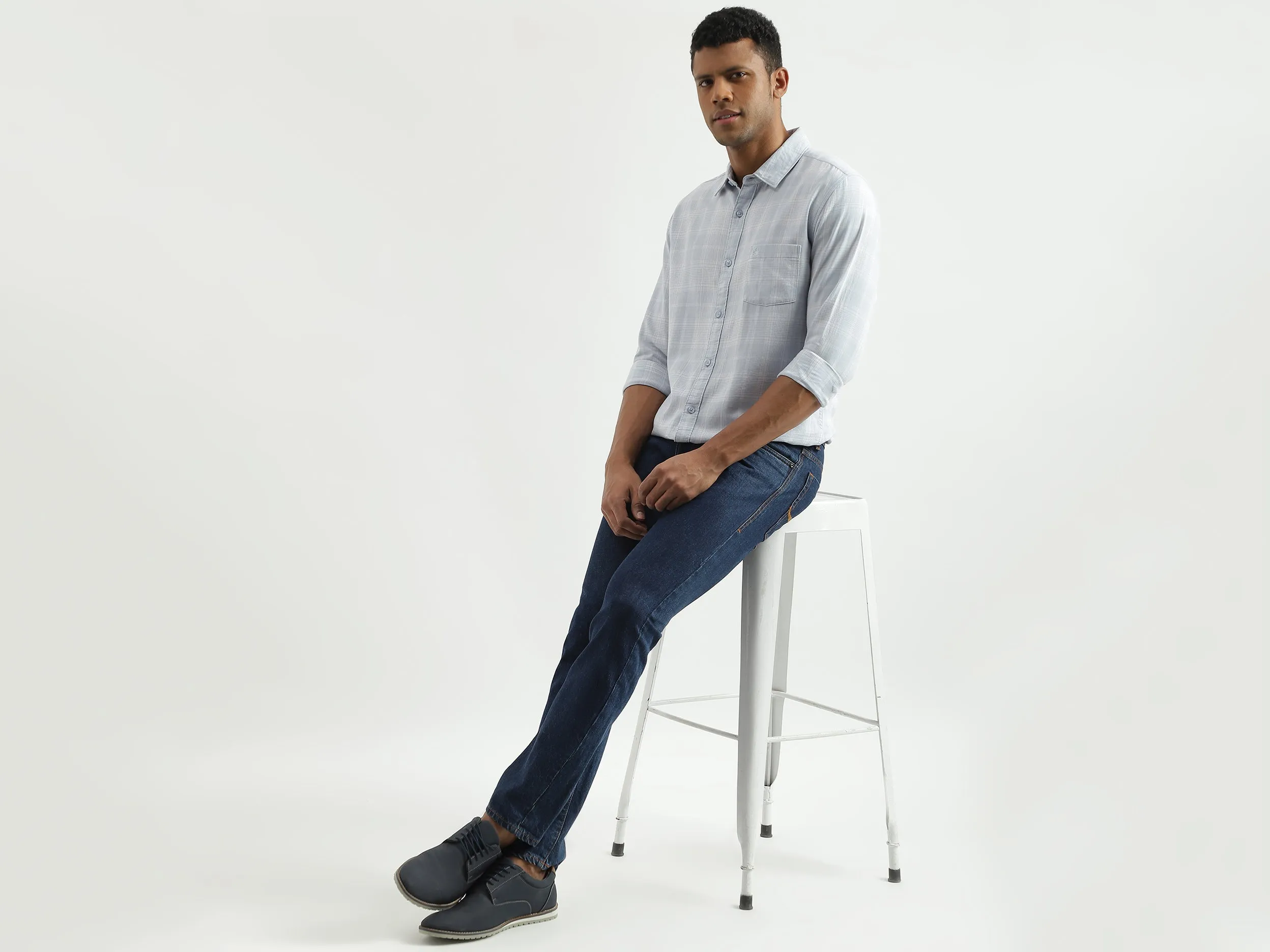 Slim Fit Spread Collar Checked Shirt