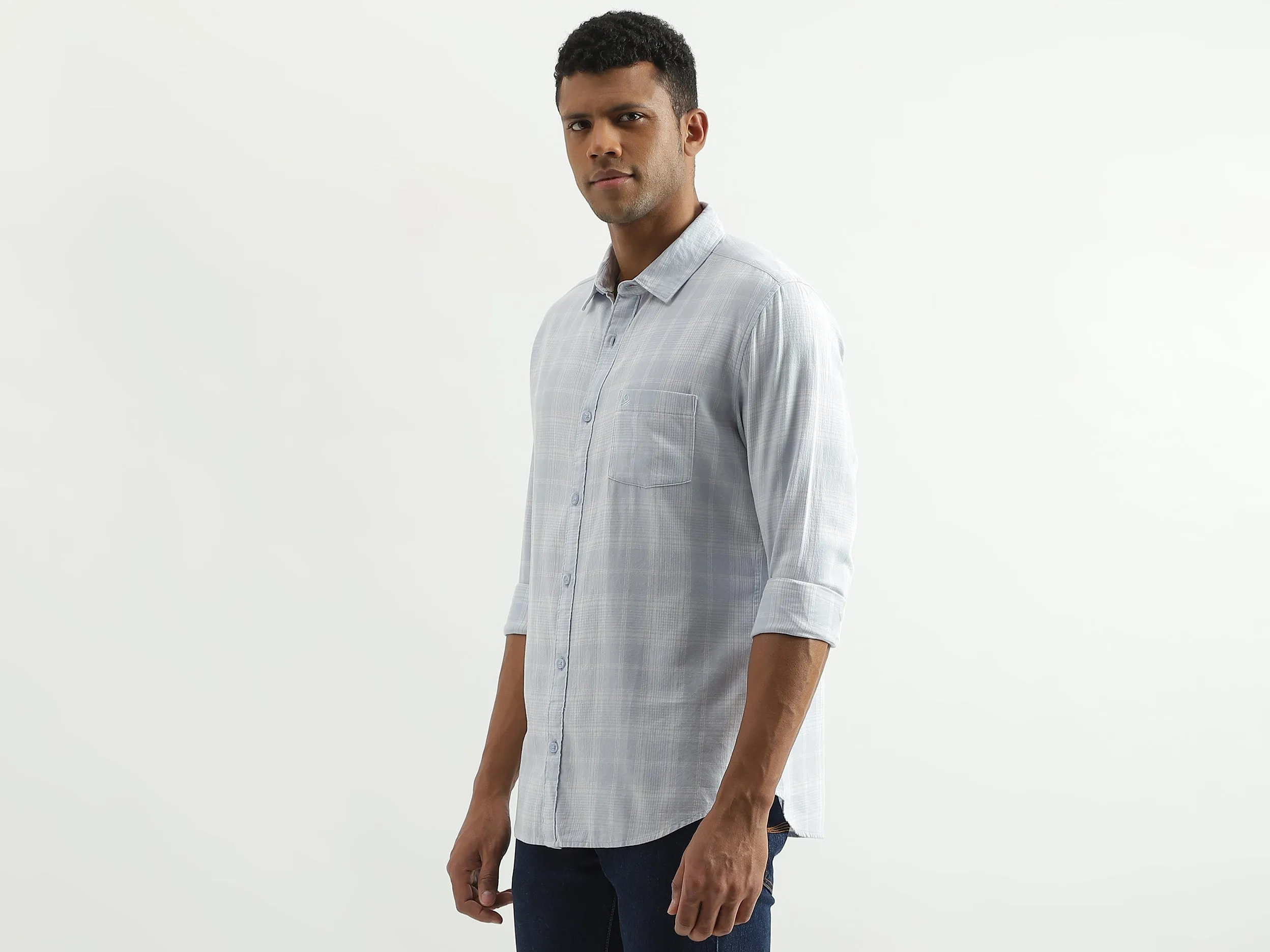 Slim Fit Spread Collar Checked Shirt