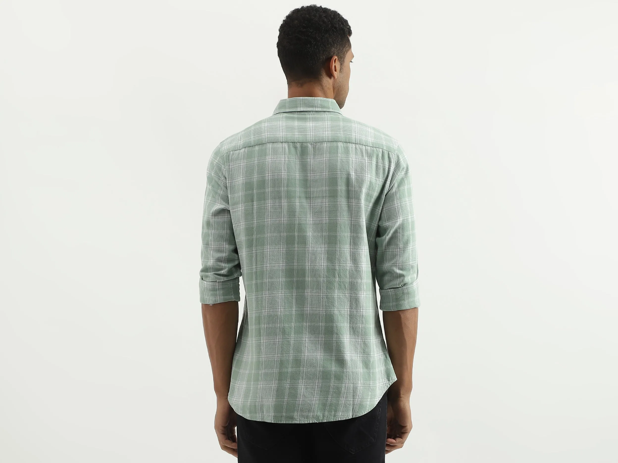 Slim Fit Spread Collar Checked Shirt