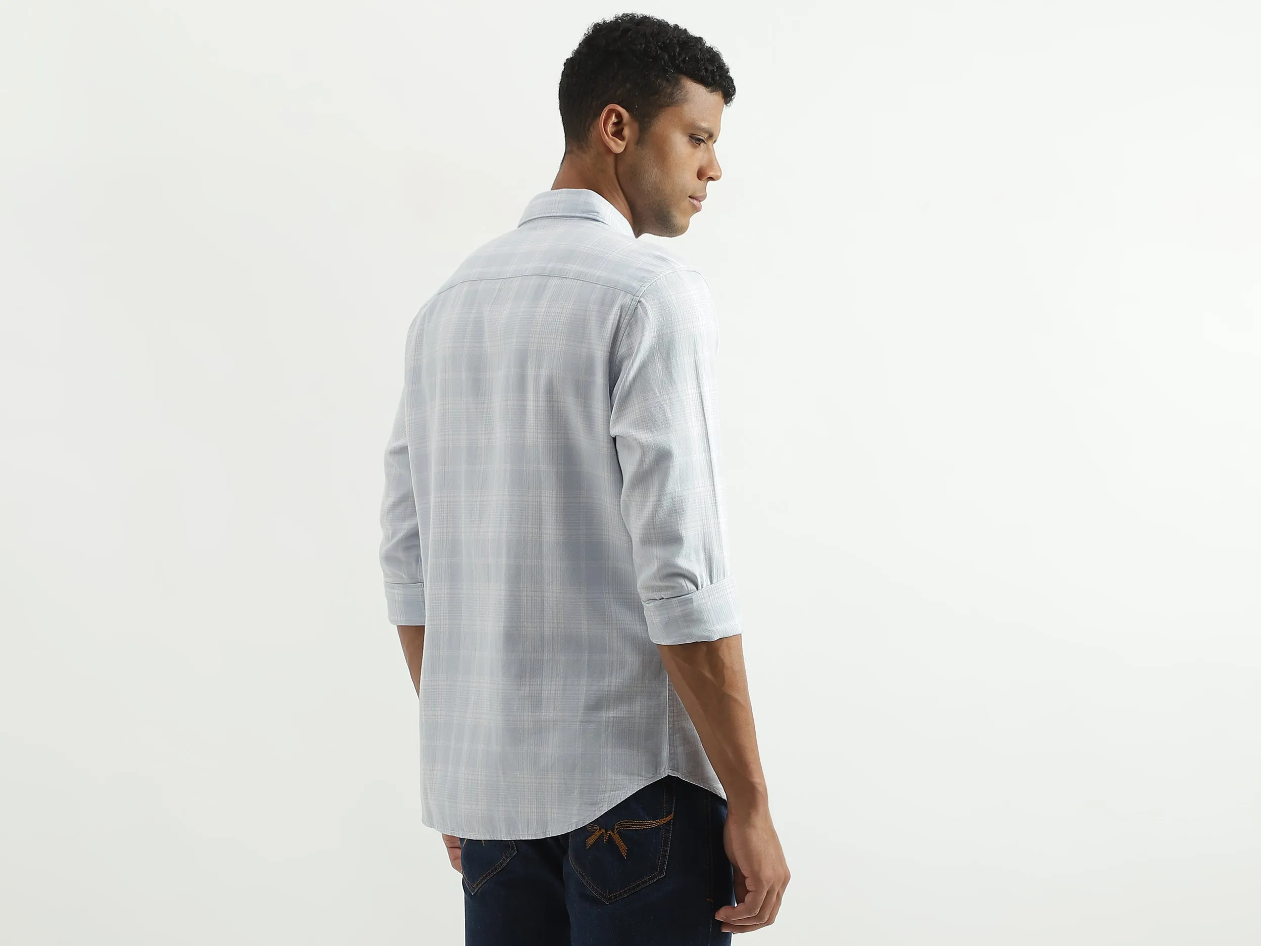 Slim Fit Spread Collar Checked Shirt