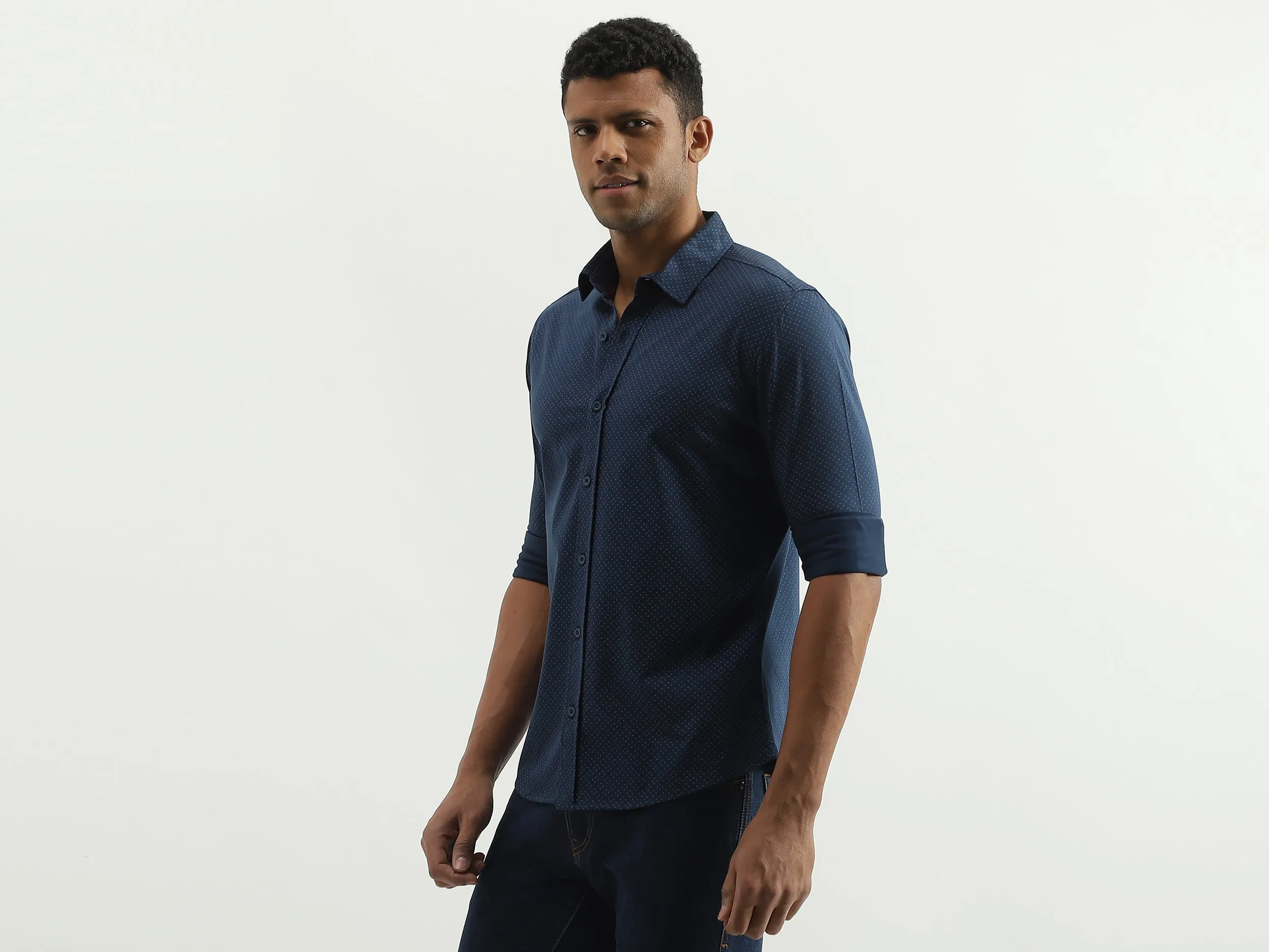 Slim Fit Spread Collar Printed Shirt