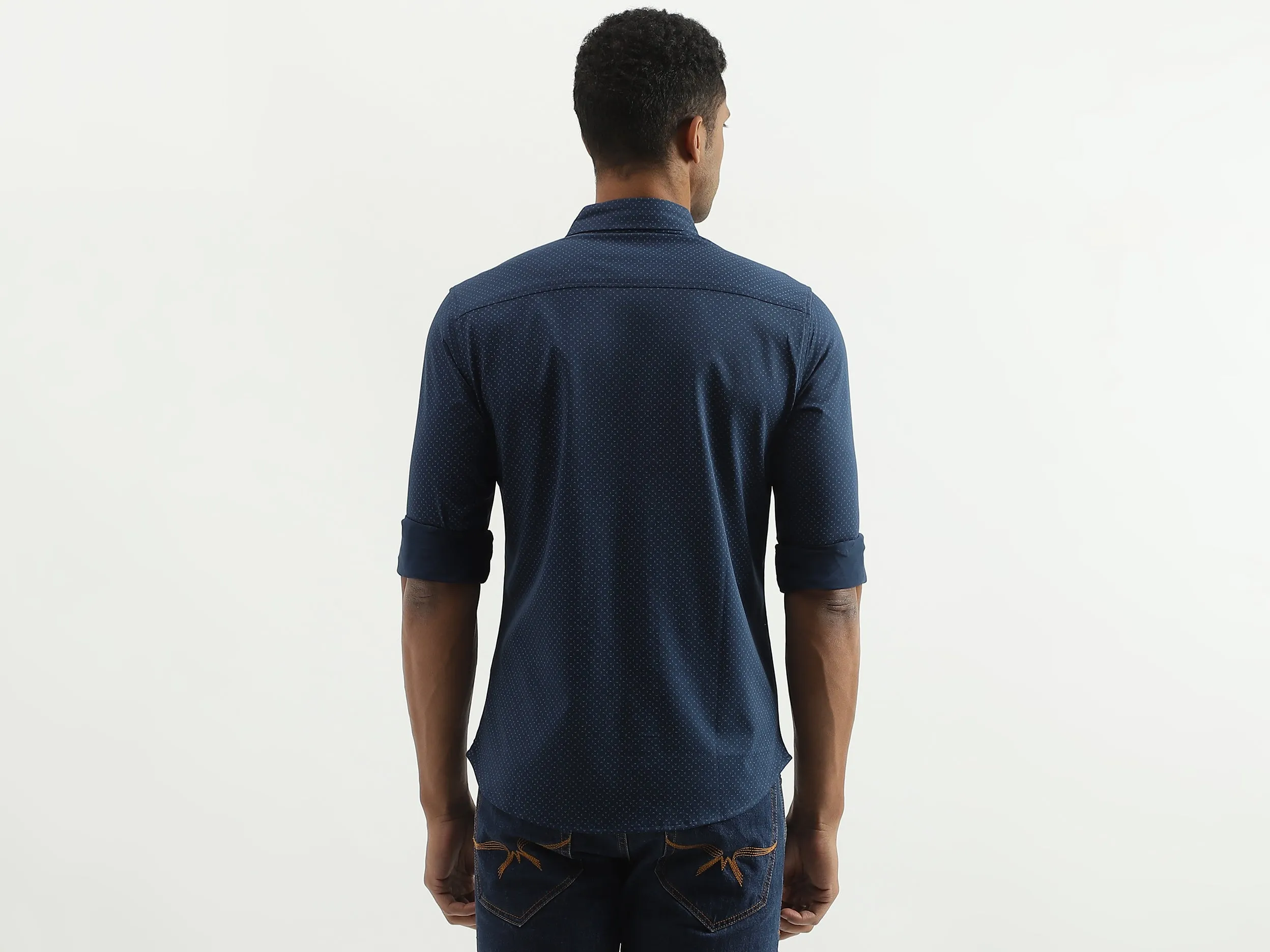 Slim Fit Spread Collar Printed Shirt
