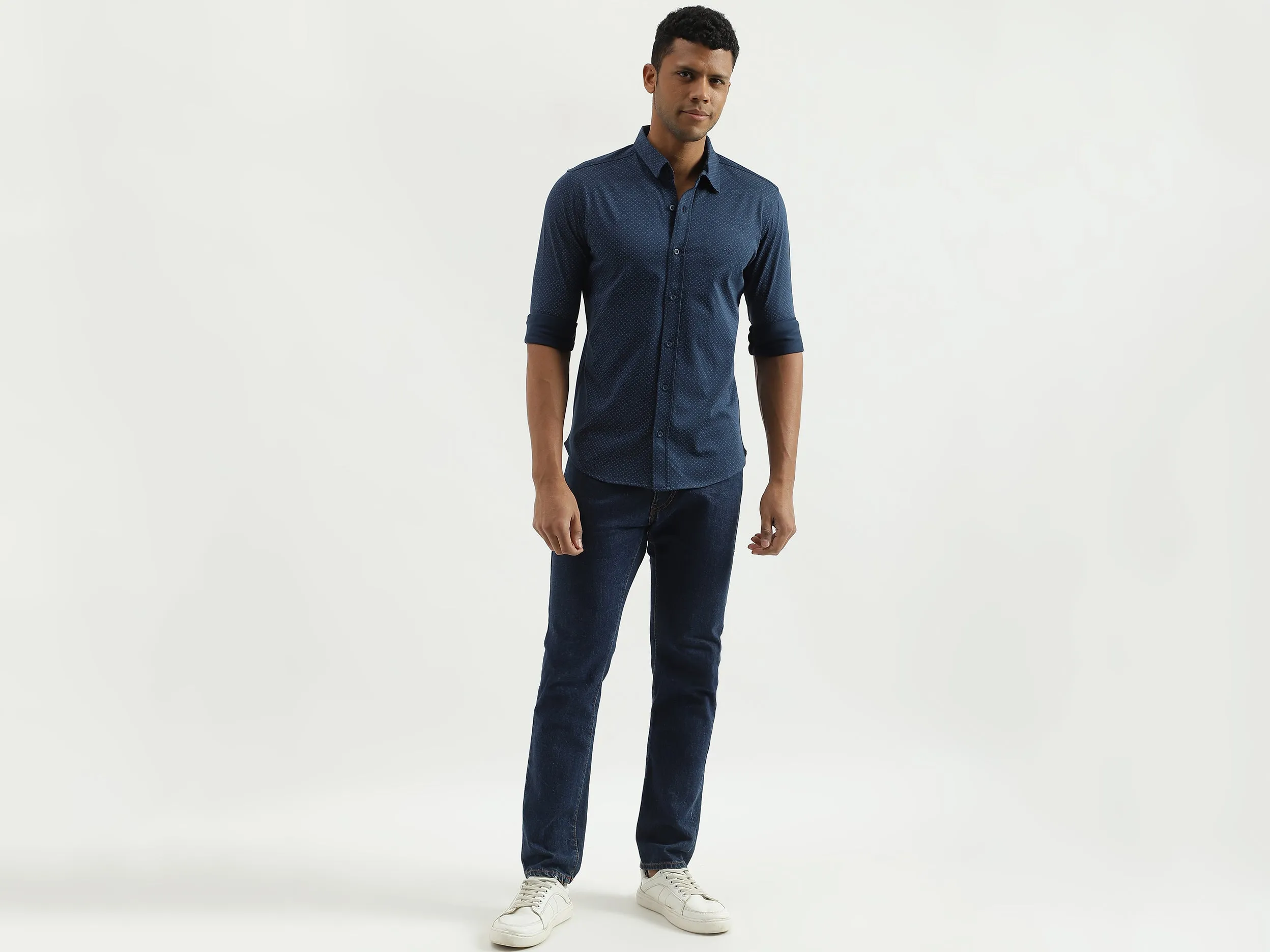 Slim Fit Spread Collar Printed Shirt