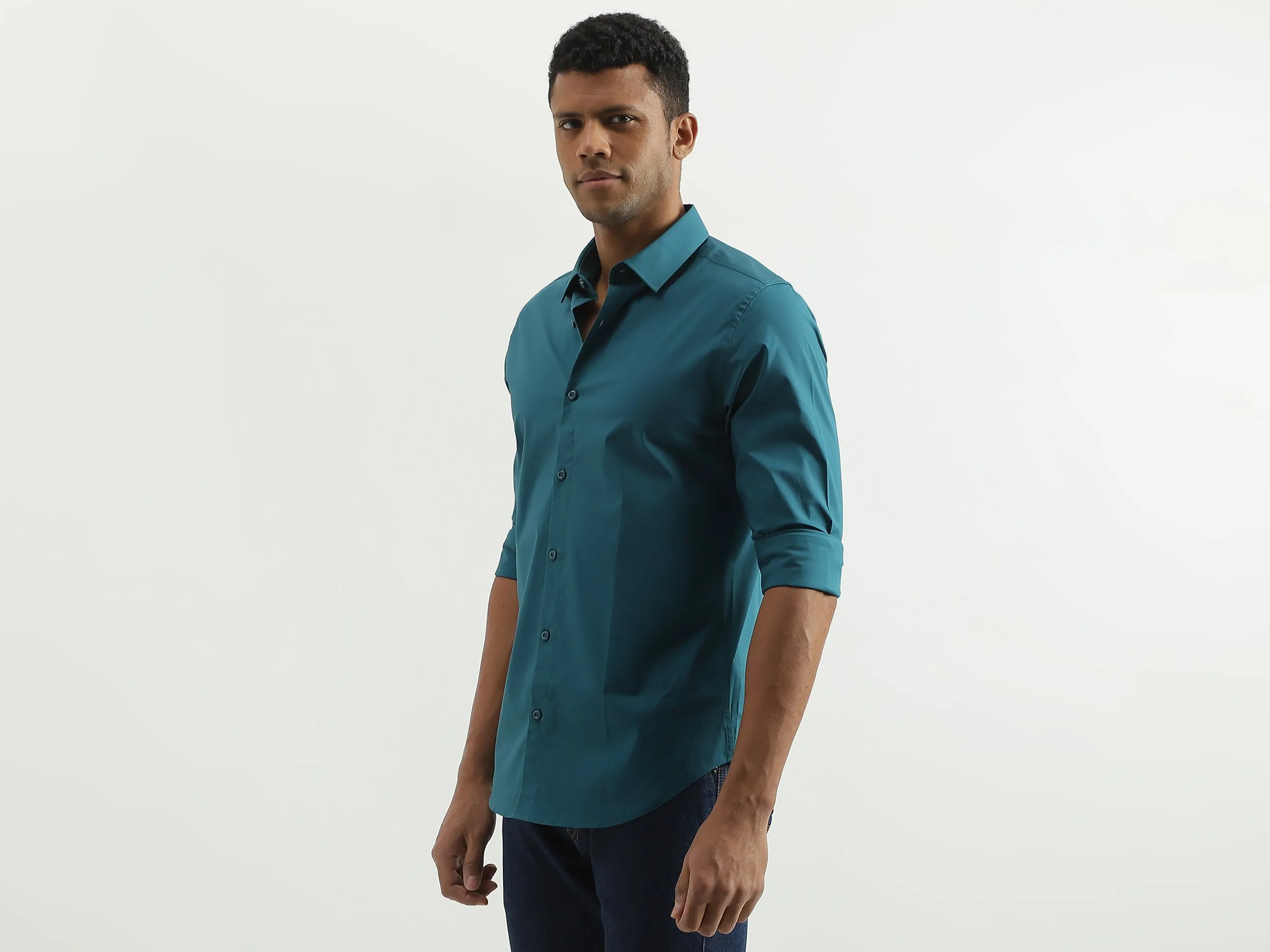 Slim Fit Spread Collar Solid Shirt