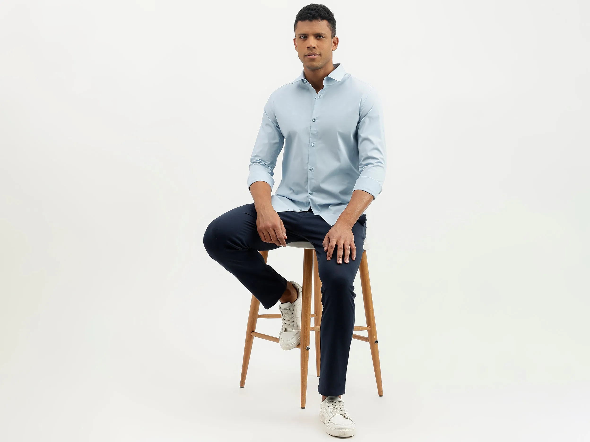 Slim Fit Spread Collar Solid Shirt