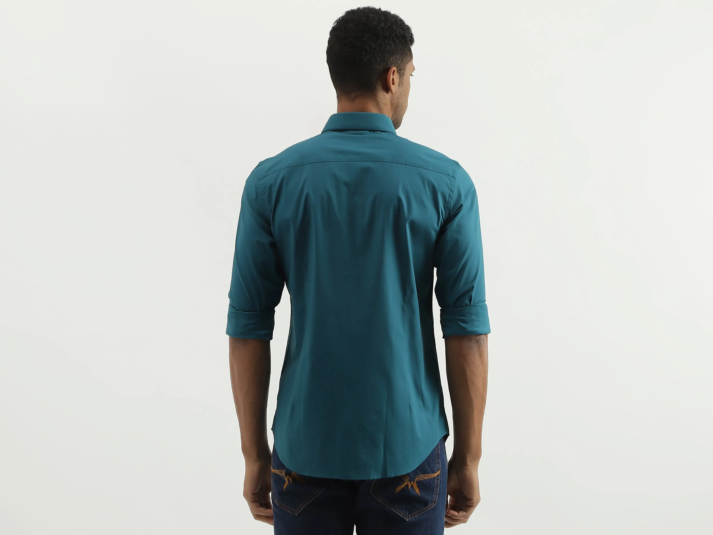 Slim Fit Spread Collar Solid Shirt