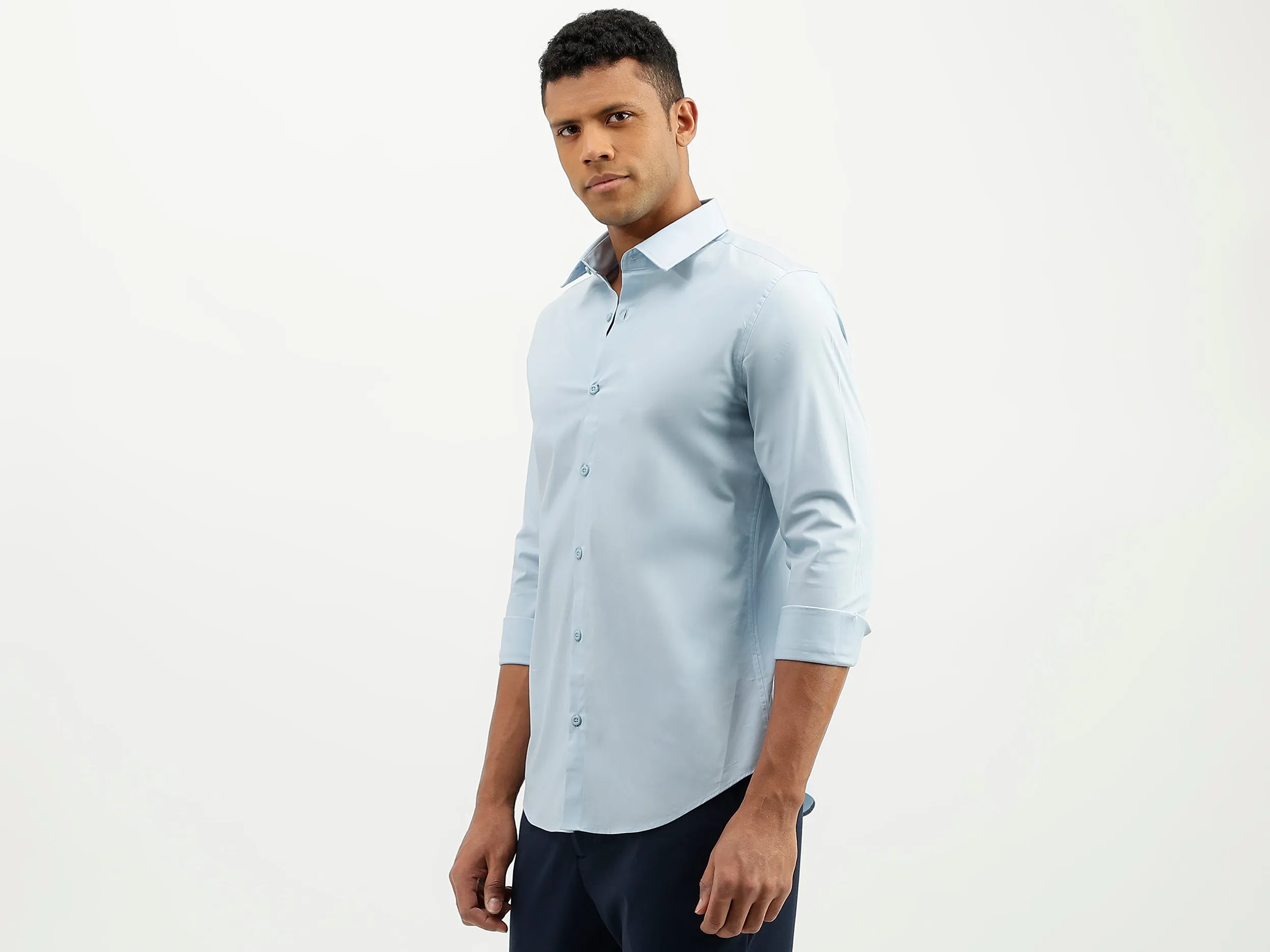 Slim Fit Spread Collar Solid Shirt