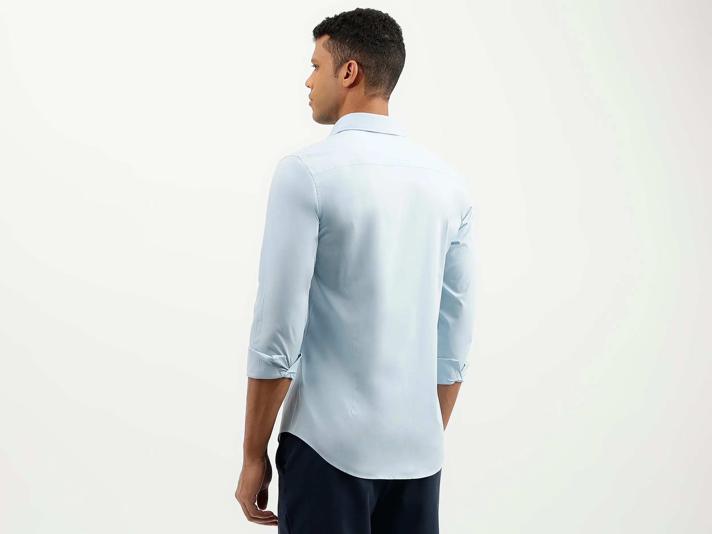 Slim Fit Spread Collar Solid Shirt
