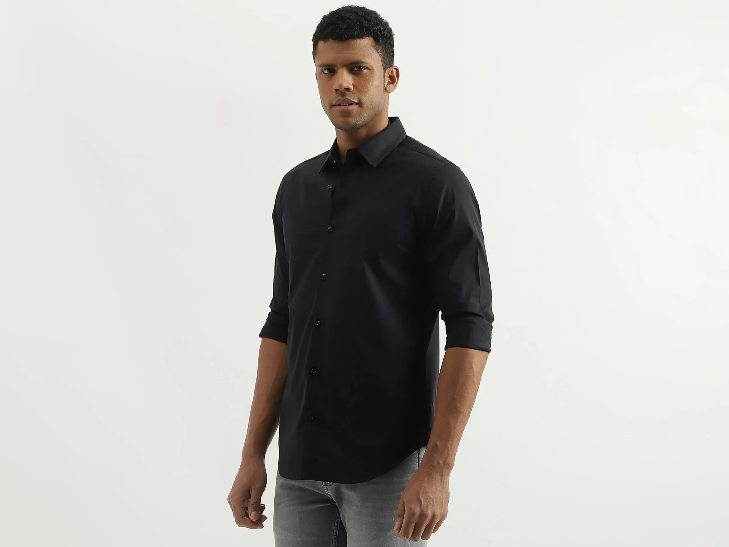 Slim Fit Spread Collar Solid Shirt