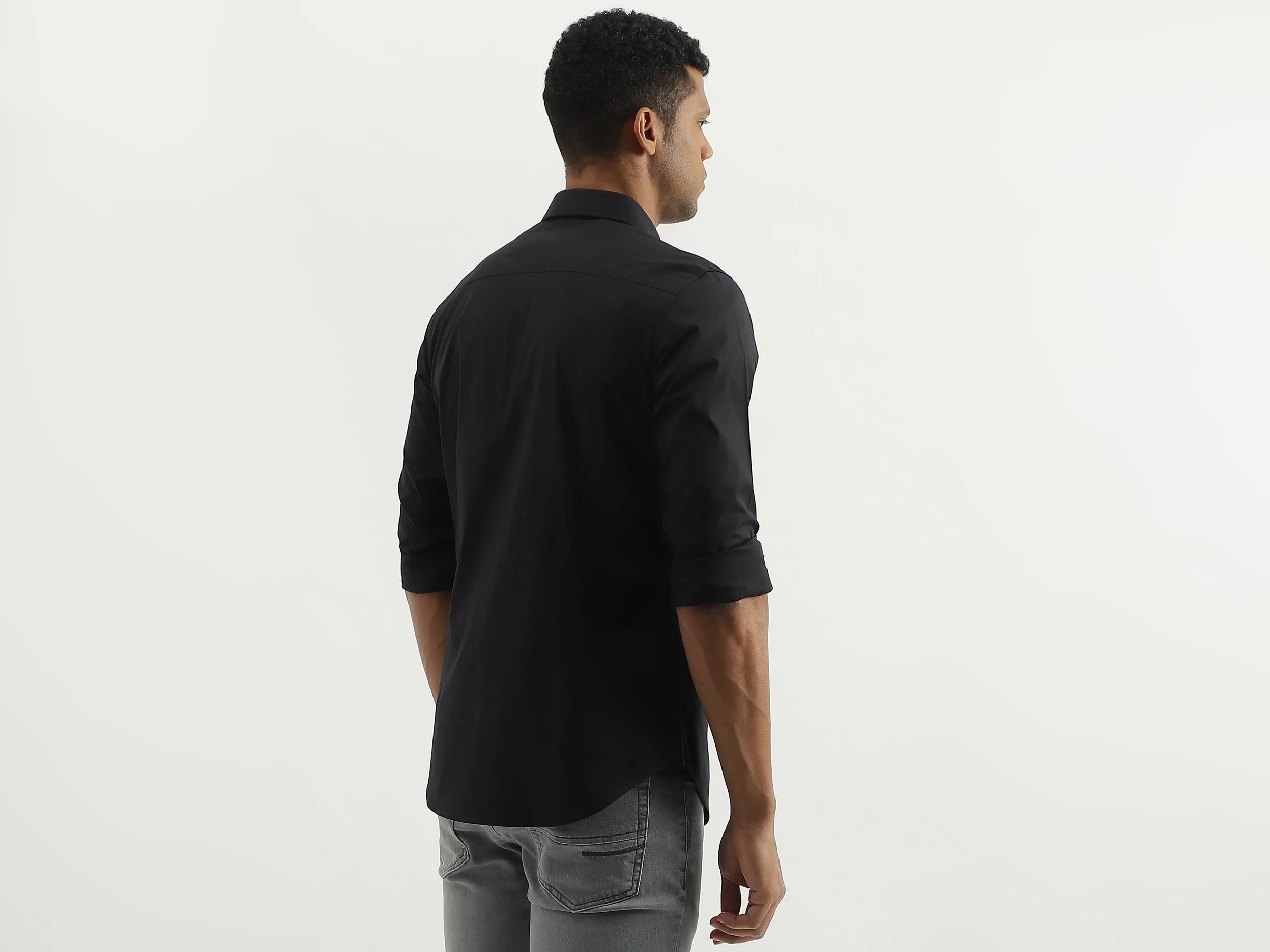 Slim Fit Spread Collar Solid Shirt