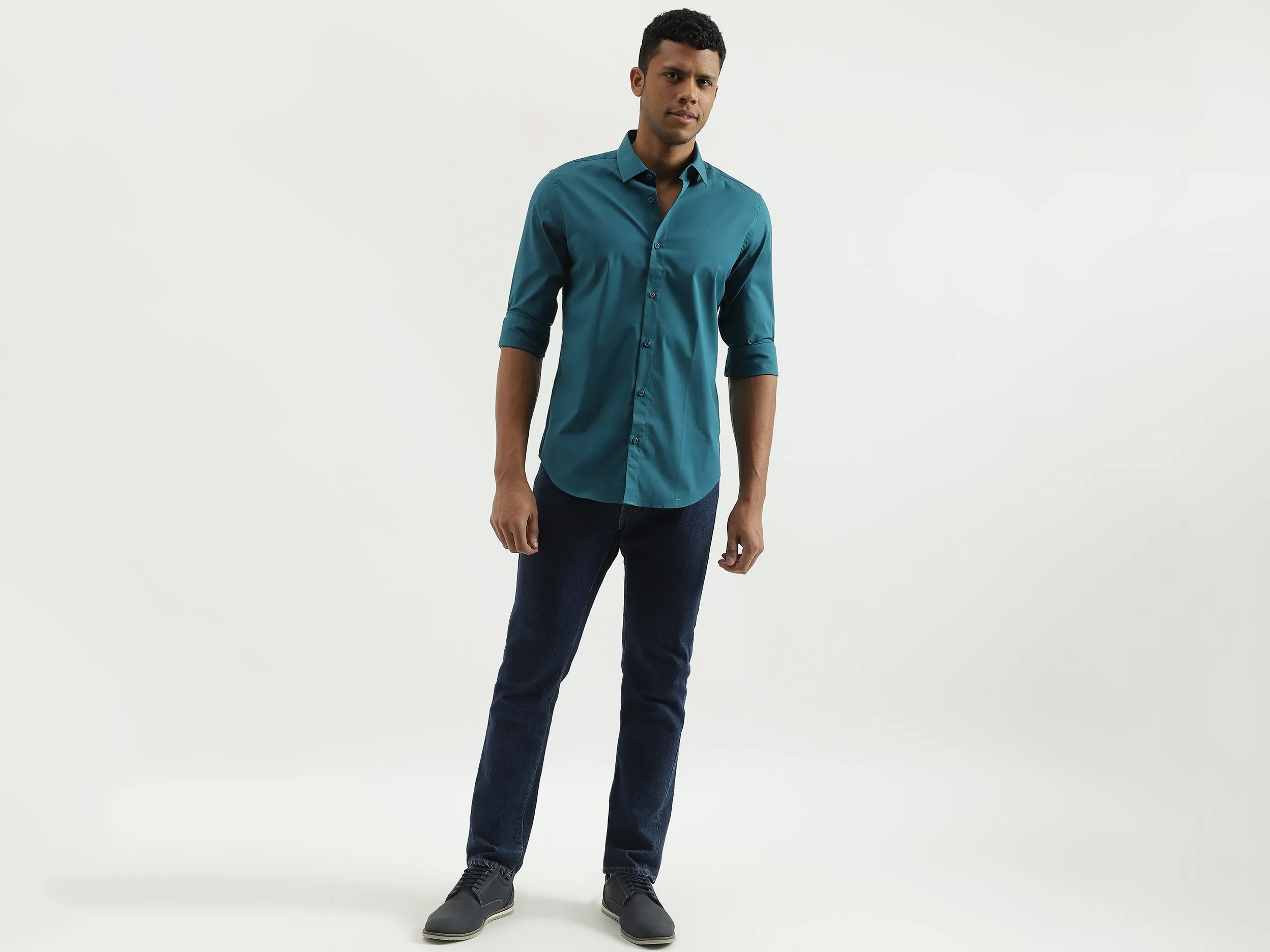 Slim Fit Spread Collar Solid Shirt