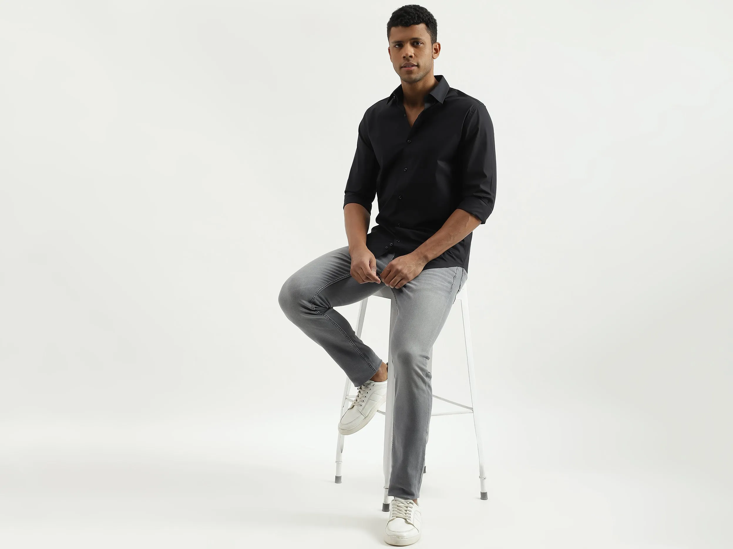 Slim Fit Spread Collar Solid Shirt
