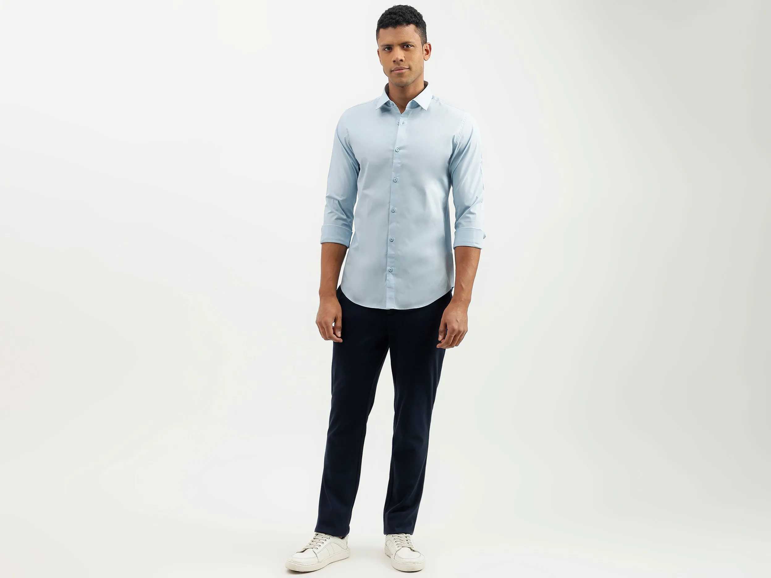 Slim Fit Spread Collar Solid Shirt