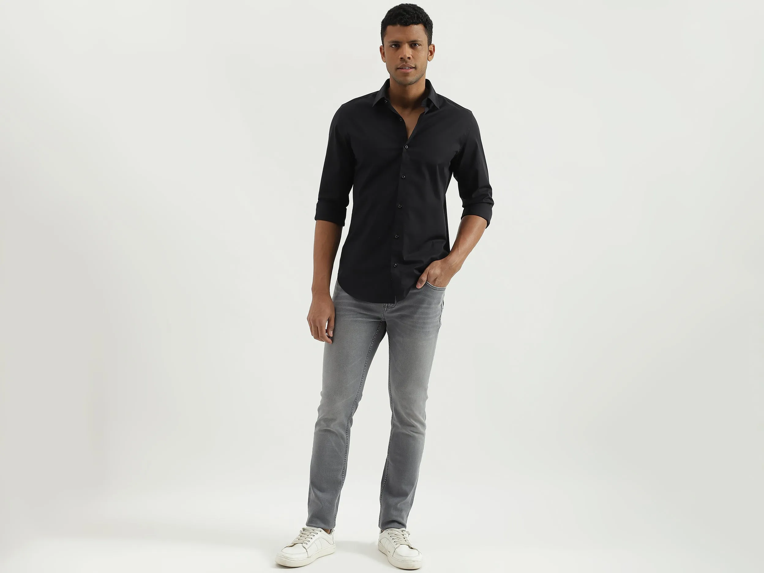 Slim Fit Spread Collar Solid Shirt