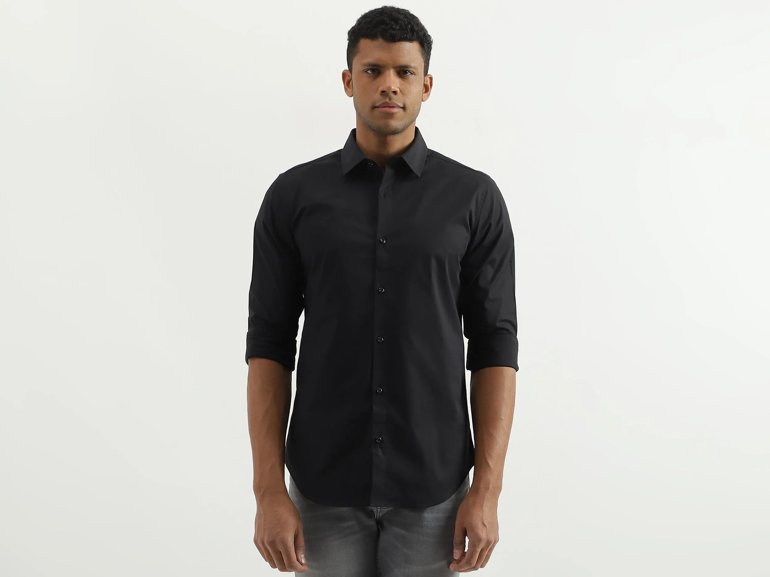 Slim Fit Spread Collar Solid Shirt