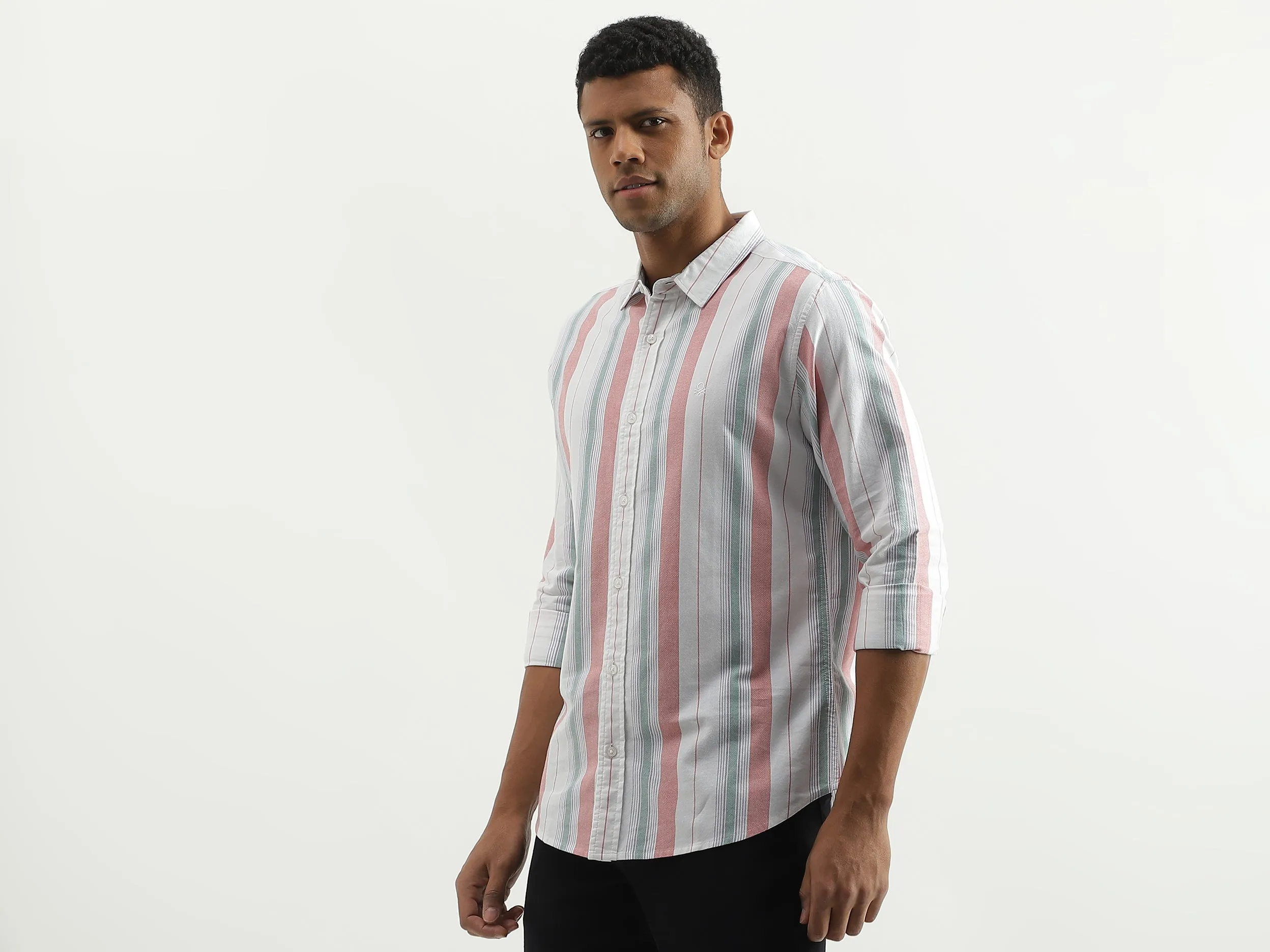 Slim Fit Spread Collar Striped Shirt