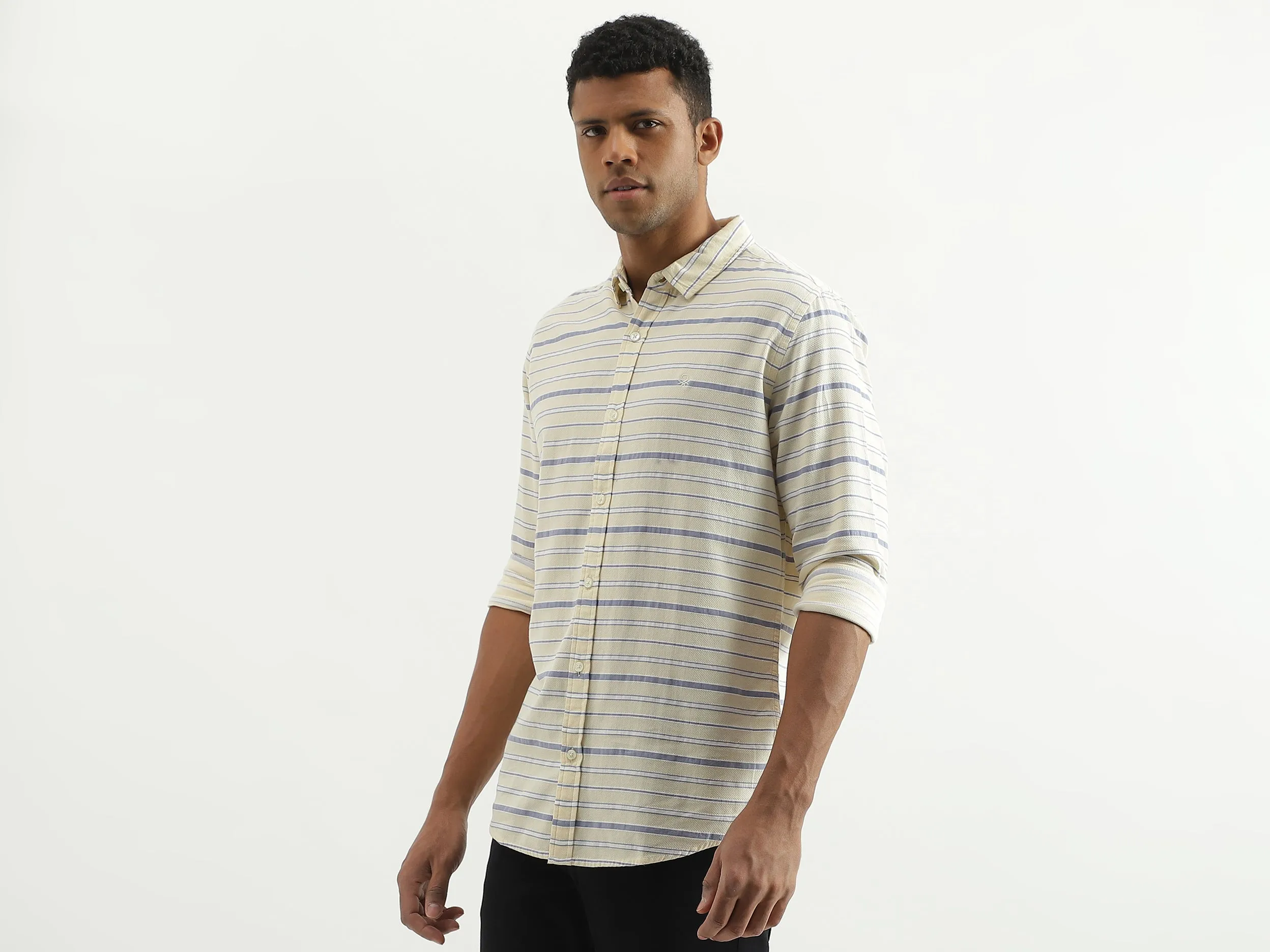 Slim Fit Spread Collar Striped Shirt