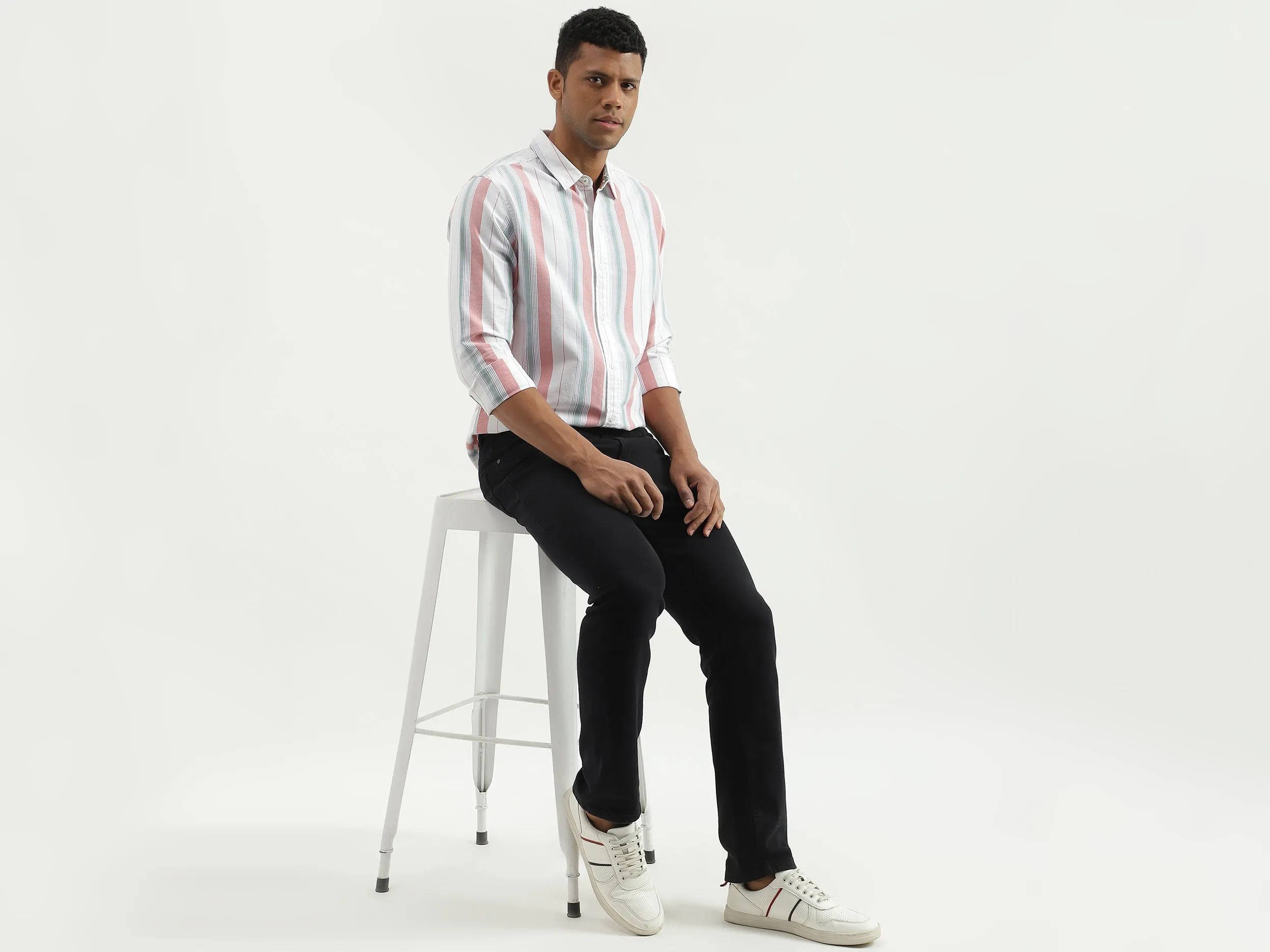 Slim Fit Spread Collar Striped Shirt