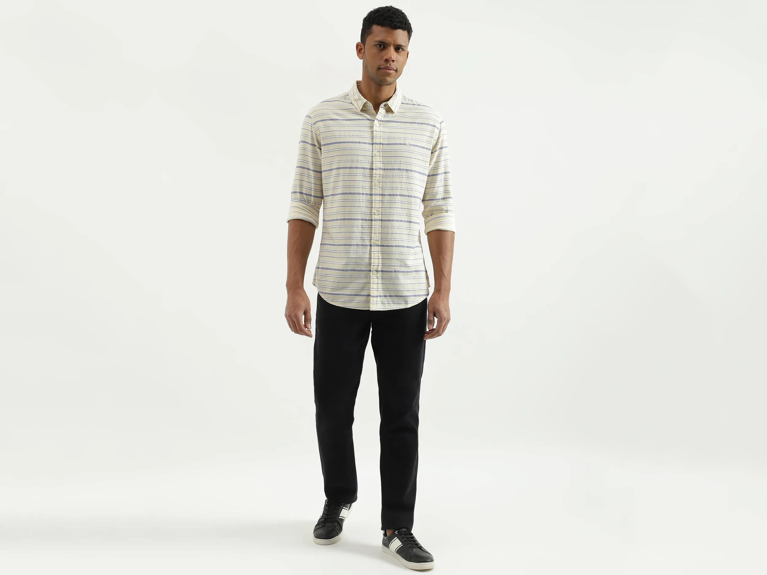 Slim Fit Spread Collar Striped Shirt