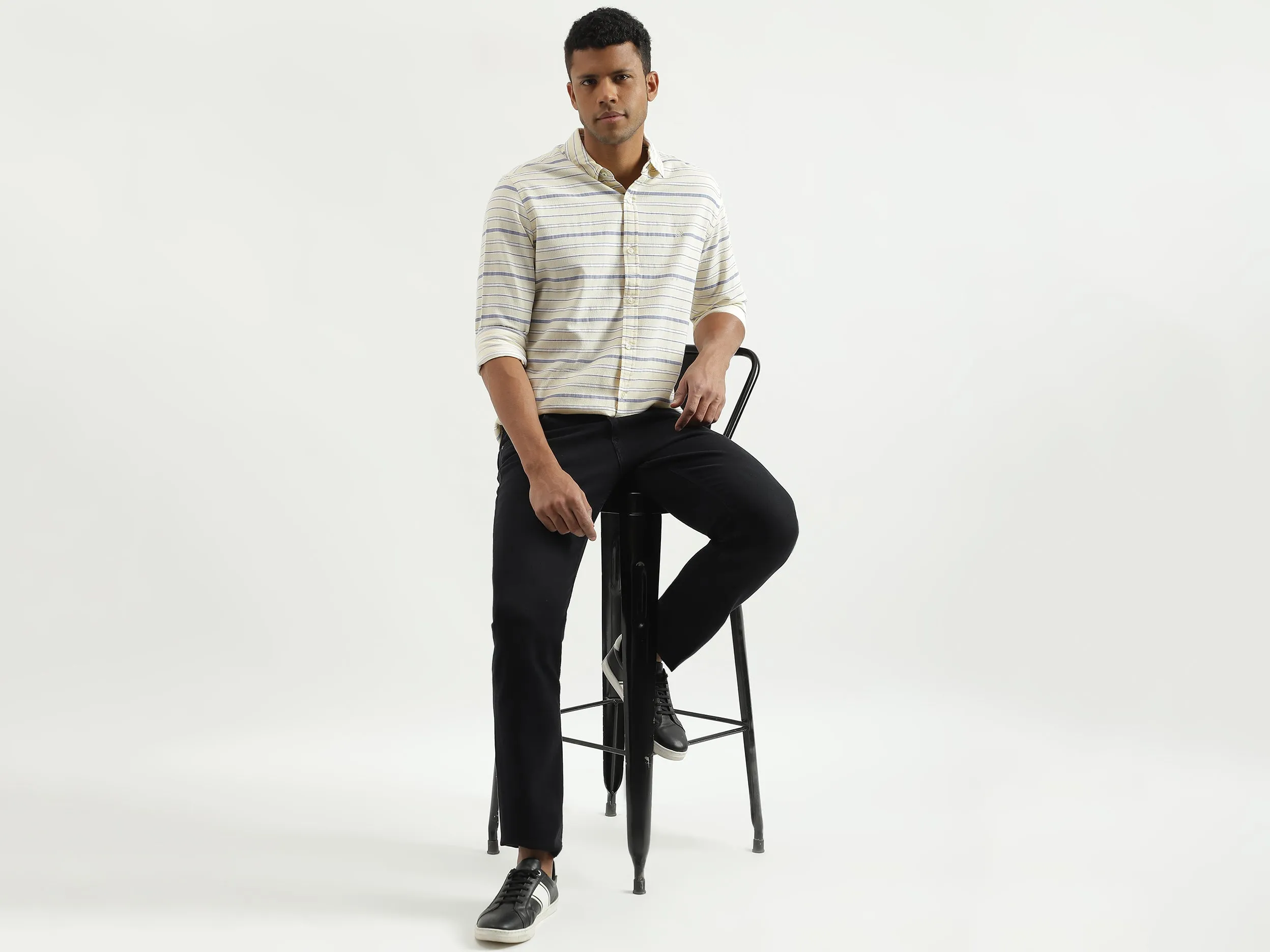 Slim Fit Spread Collar Striped Shirt