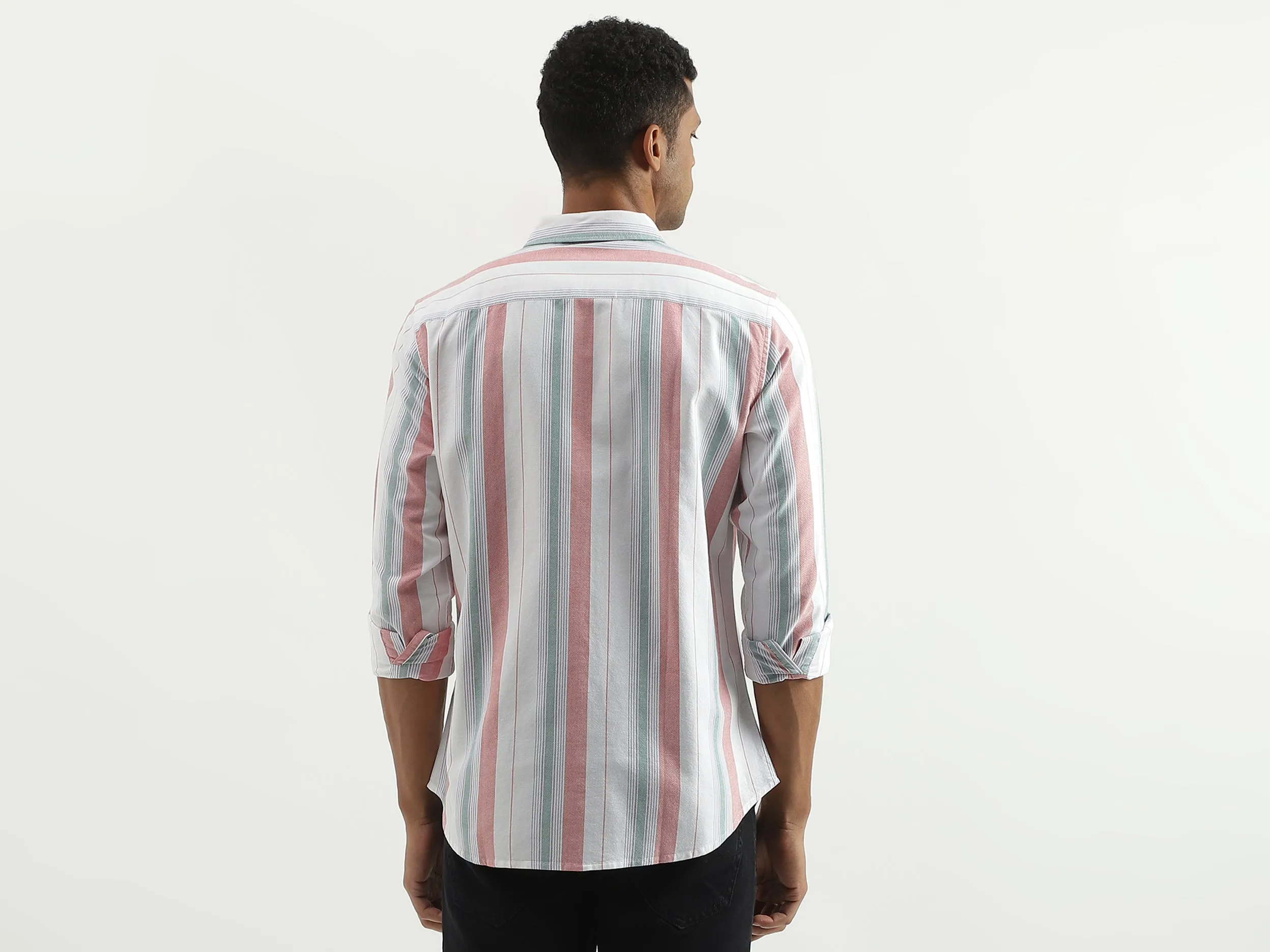 Slim Fit Spread Collar Striped Shirt