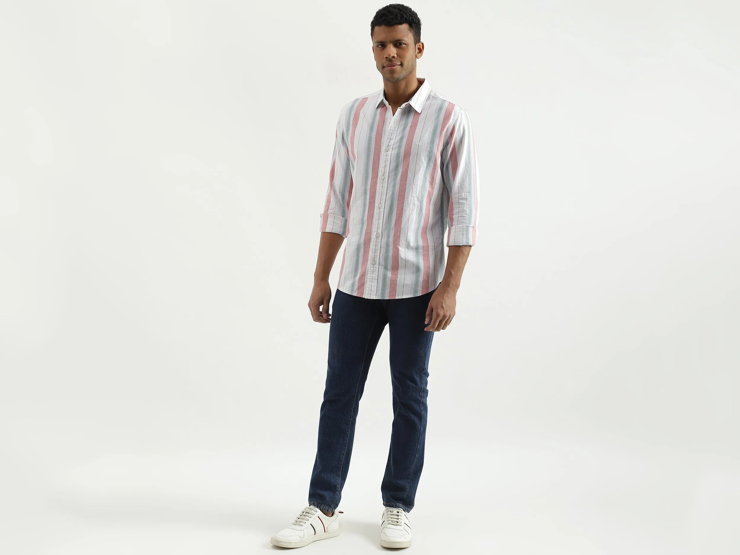 Slim Fit Spread Collar Striped Shirt