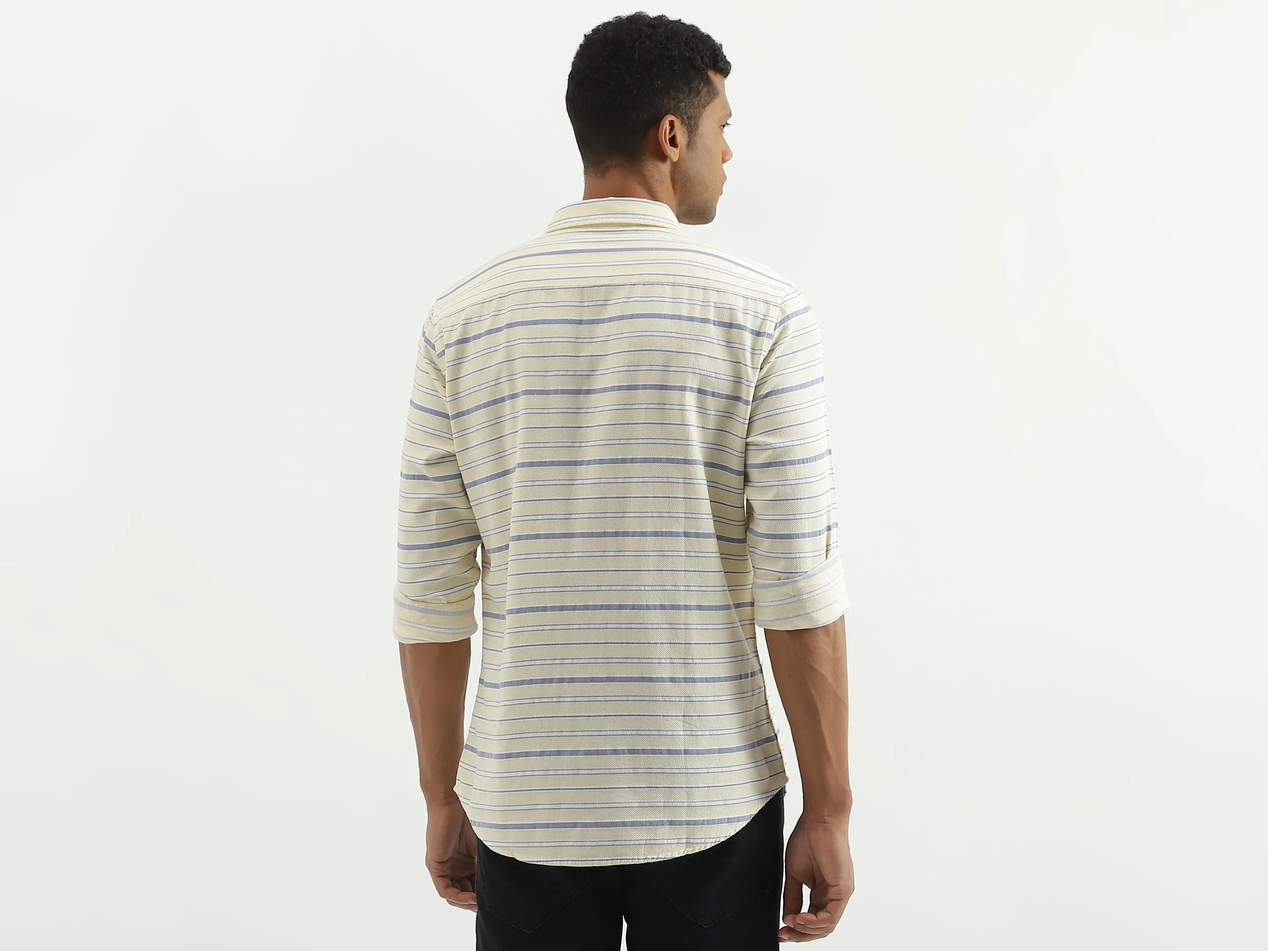 Slim Fit Spread Collar Striped Shirt