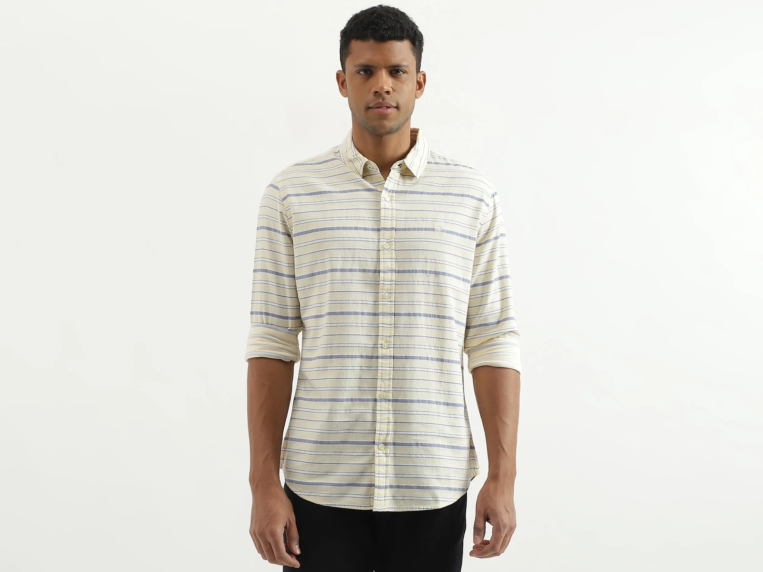 Slim Fit Spread Collar Striped Shirt