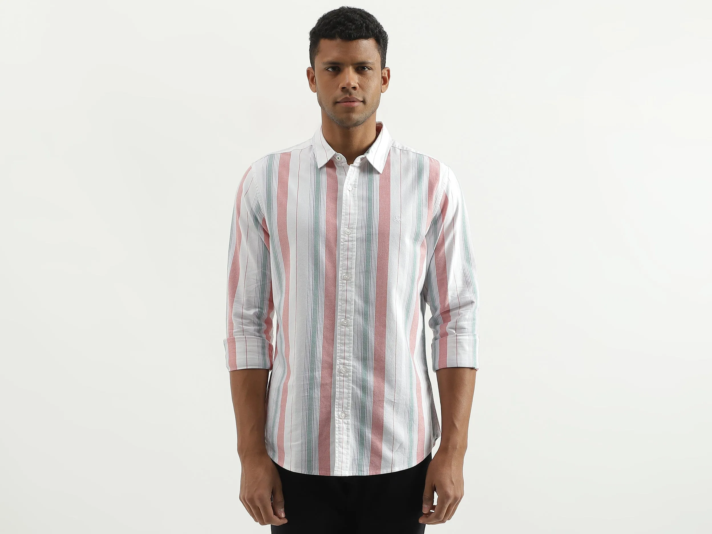 Slim Fit Spread Collar Striped Shirt