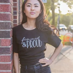 [SM-2X] Fair Trade Feminist and Proud Tee Tapered Women's Cut in Black Supersoft Organic Cotton